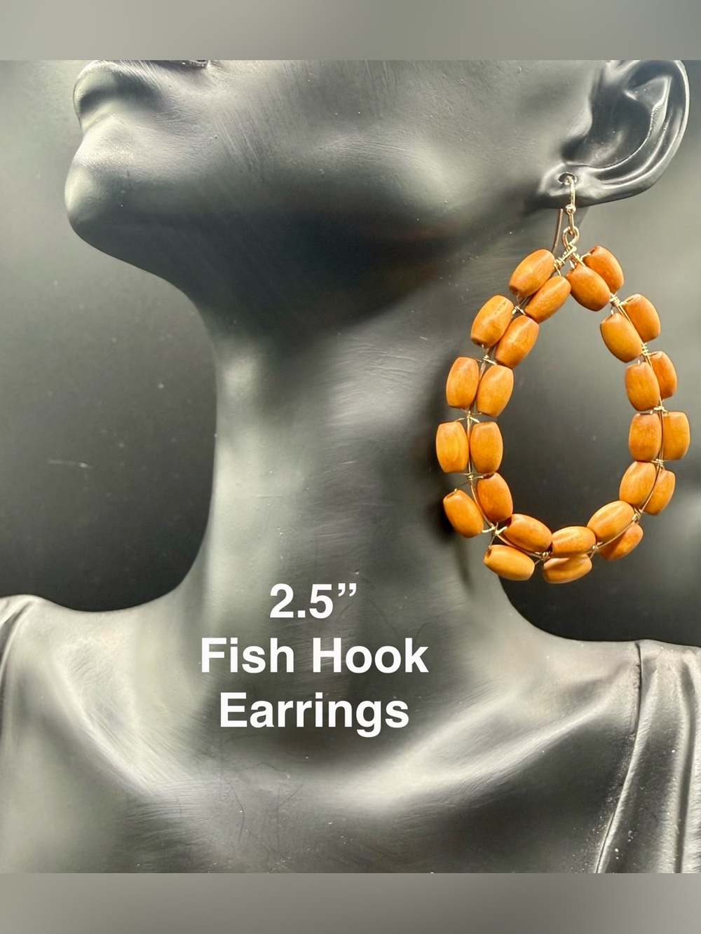 Natural Brown Beaded Hoop Fish Hook Earrings